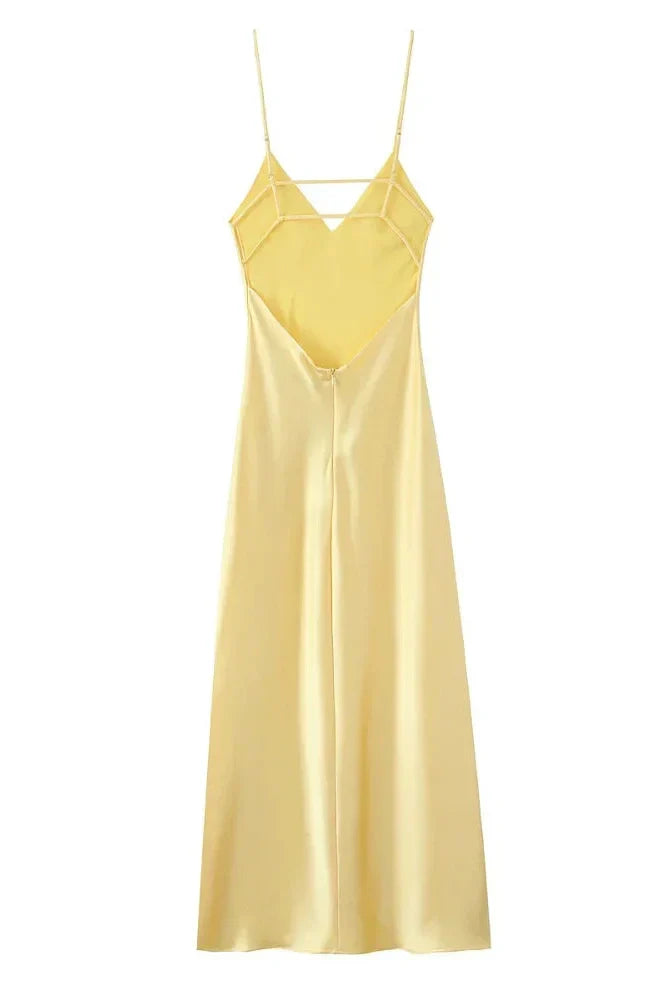 Notiglo - Elegant Backless Sleeveless V Neck High Waist Maxi Dress