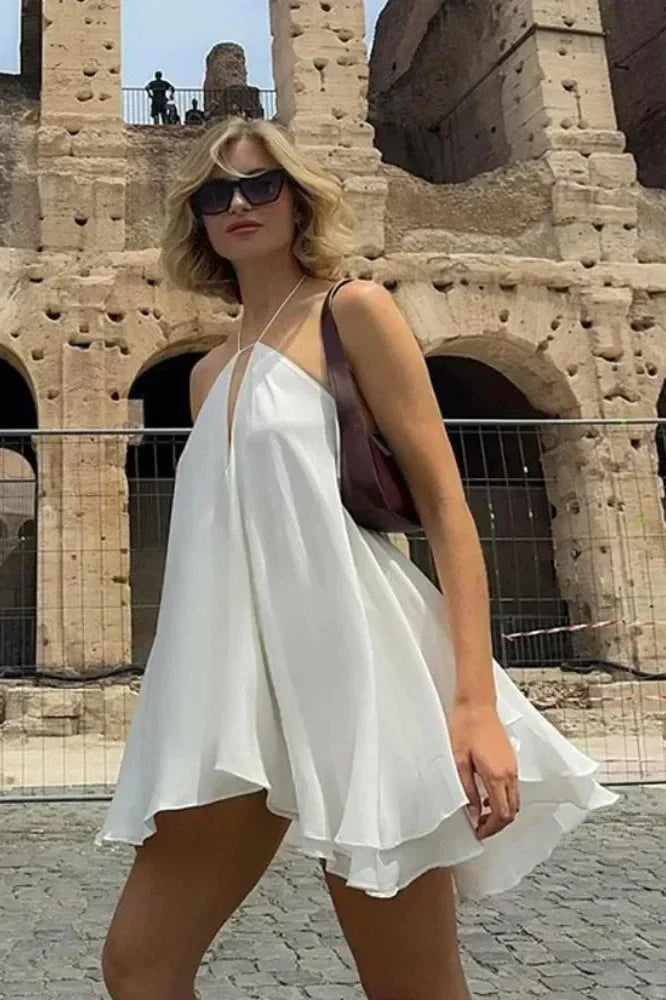 Notiglo - Hollow Out Off Shoulder Sleeveless Backless Mini Dress