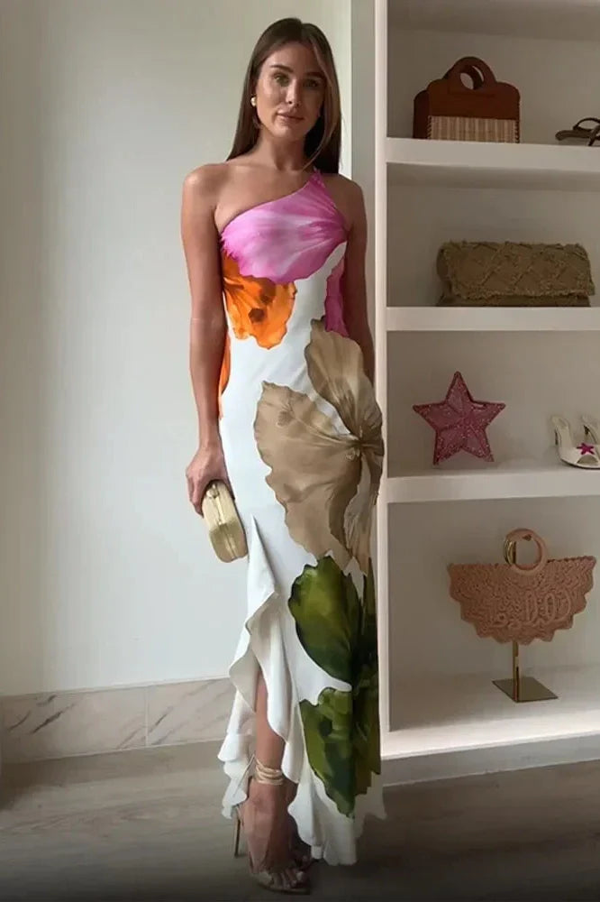 Notiglo - Elegant Printed Pleated High Waist Sleeveless Strapless Loose Maxi Dress