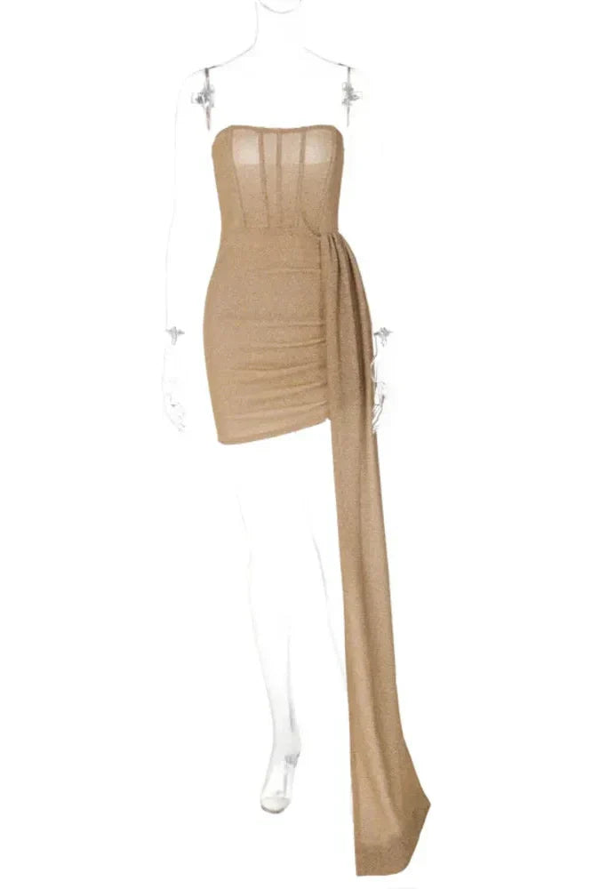 Elegant Off-Shoulder Strapless Lace-Up Sleeveless Mini Dress