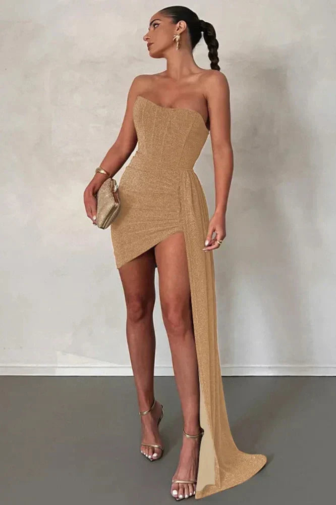 Elegant Off-Shoulder Strapless Lace-Up Sleeveless Mini Dress