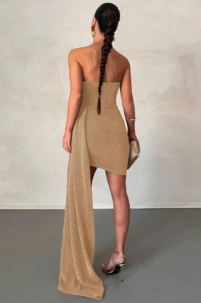 Elegant Off-Shoulder Strapless Lace-Up Sleeveless Mini Dress